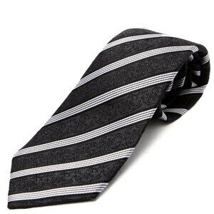 Herman Demirci 7 Fold Silk Striped Tie Embossed Handmade Canada Black White